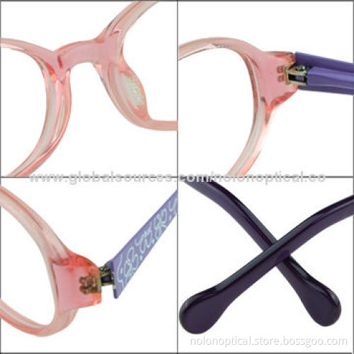 Crystal pink acetate front with metal temple eyeglass frames for unisex, customized logo and size